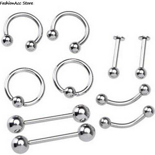10Pcs Nipple Piercings Punk Unisex Body Piercing Stainless Steel Curved Eyebrow Nose Lip Earrings 1mm