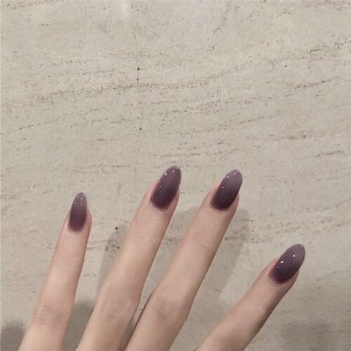 Fairy maiden style Beautiful Crystal violet pure color false nails 24pcs Round fake nails lady Bride full nail tips cute