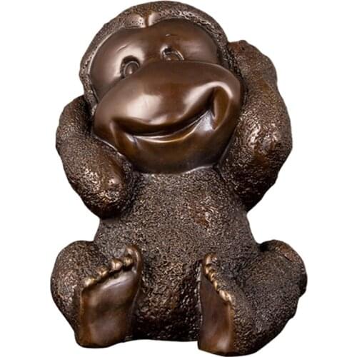ArtsHom HD050 Lucky Stop Listening Monkey Bronze Figurine mascot monkey art Sculpture Christmas Day Gifts Decor