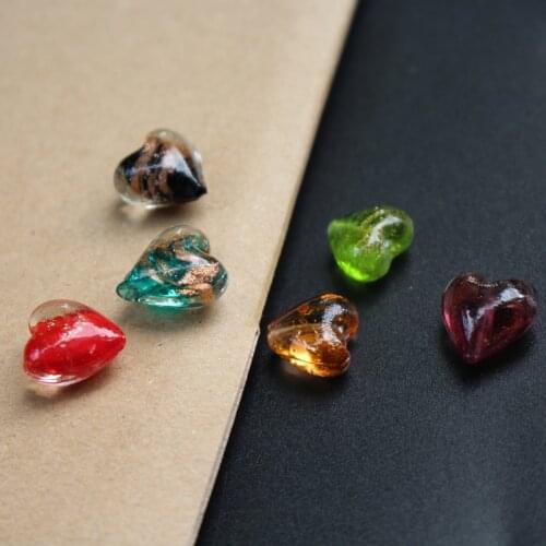 10PCS 12mm Handmade Heart Shape Lampwork glass beads Purple Brown Olive Green with Gold powder for jewelry Bracelet Neck making