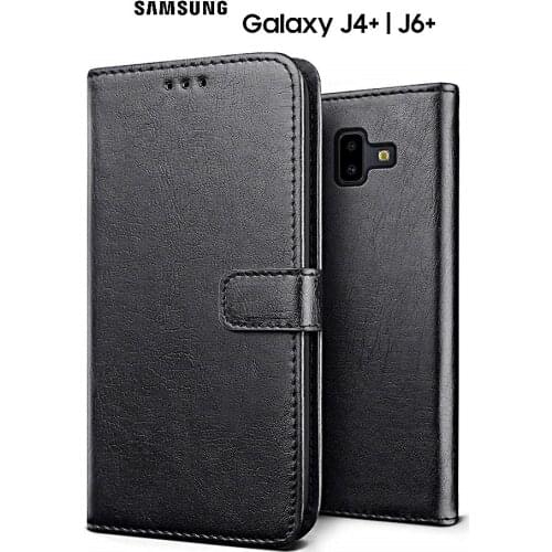 COVER for Samsung Galaxy J4 +/J6 + Leather wallet black Leather