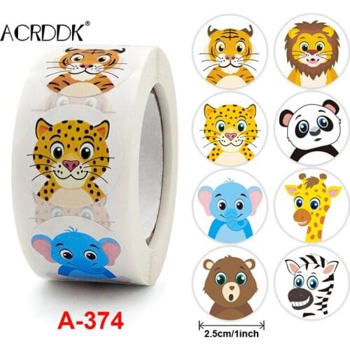Kids Cartoon Animal Sticker Roll 500-Count Stickers Round Teacher Encouragement Motivational Lable Sticker for Teacher FC