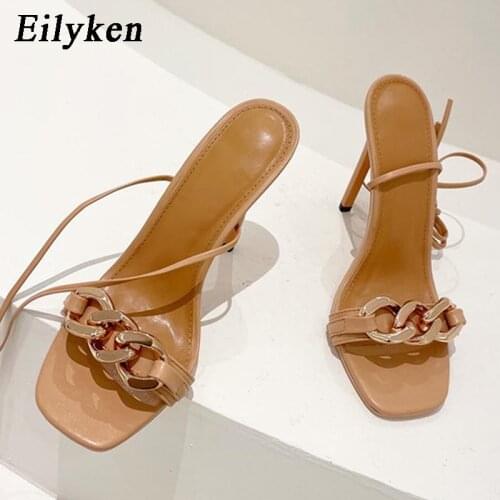 Eilyken Fashion 2021 New Design Summer Ankle Strap Womens Sandals Lace-Up Sexy Thin High Heels Cover Heel Sandals 35-42
