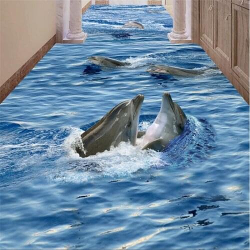 Beibehang Custom Photo Wallpaper Mural Wall Sticker Clear Seawater Dolphin Bathroom Corridor Aisle 3D Floor papel de parede