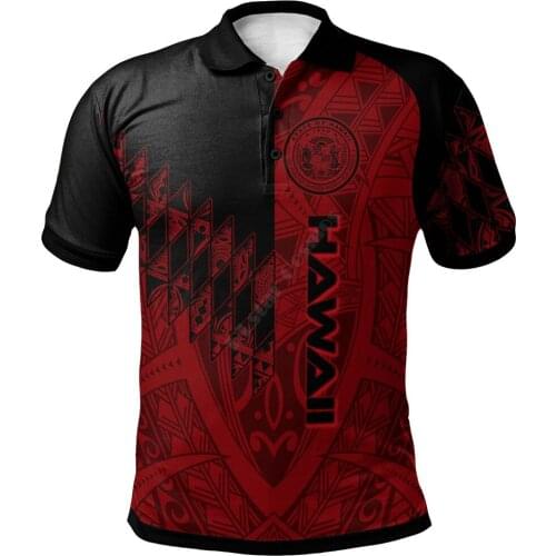 Hawaii Polo Shirt Red Color Symmetry Style 3D Printed Polo Shirt Men Women Short Sleeve Summer T-shirt