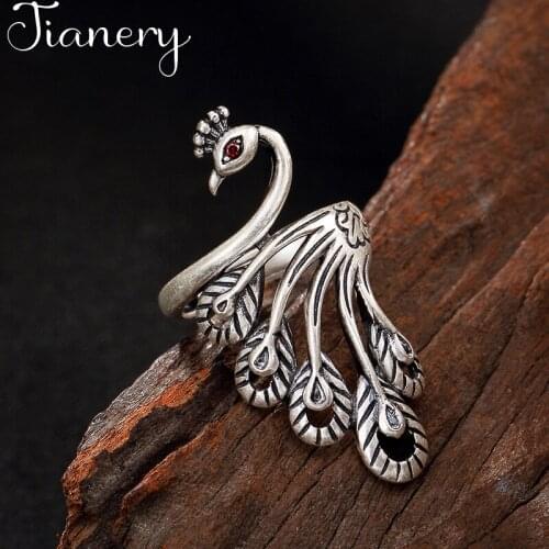 JIANERY Bohemian Retro Silver Color Peacock Rings For Women Lady Party Jewelry Statement Rings