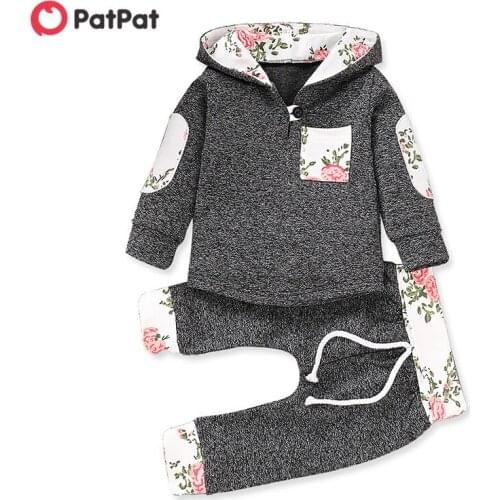 PatPat 2020 Spring and Autumn New 2-piece Floral Splicing Hoodie and Color Blocked Pants Set Baby & Toddler Boy Sets