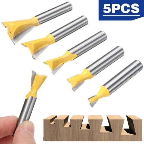 5pcs/set 8mm Shank Carbide Dovetail Woodworking Slotting Joint Router Bits 5/8 1/4 1/2 3/8 3/4 Dovetail Cutter Milling Cutter