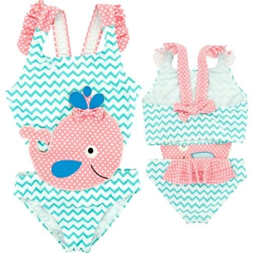 Cute Summer Toddler Baby Girls Swimsuit Swimwear Whale Patchwork Striped Baby Swimming Suit One-piece Bikini Kids Girls Swimwear