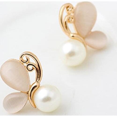 Kymyad Fashion Gold Color Bow Stud Earrings For Women Bijoux Imitation Pearl Jewelry Earrings Korean boucle d'oreille