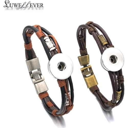 Fashion Hand Weaving 064 Interchangeable Really Genuine Leather Bracelet 18mm Snap Button Bangle Charm Jewelry For Women Gift