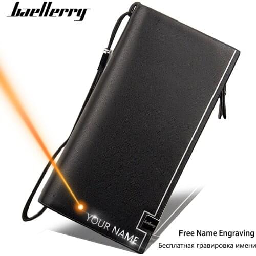 2020 Men Wallets Name Engraving Top Quality Large Capacity Luxury Wallet PU Leather Phone Pocket Card Holder Male Wallet