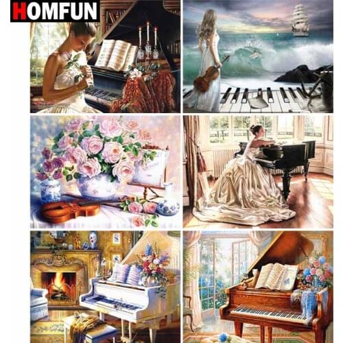 HOMFUN Full Square/Round Drill 5D DIY Diamond Painting "Piano violin landscape" Embroidery Cross Stitch 5D Home Decor Gift