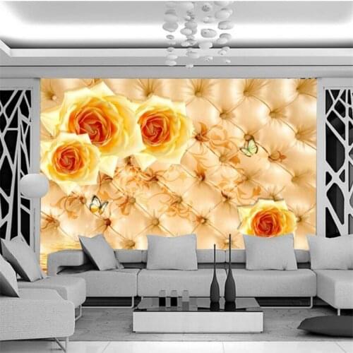 Beibehang Custom mural papel de parede 3d photo wallpaper soft bag golden rose TV background wall living room bedroom wallpaper