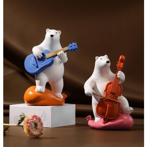 Nordic Band Music Bear Resin Statue Decoration Home Livingroom Desktop Ornaments Crafts Childrens Room Figurines Accessories