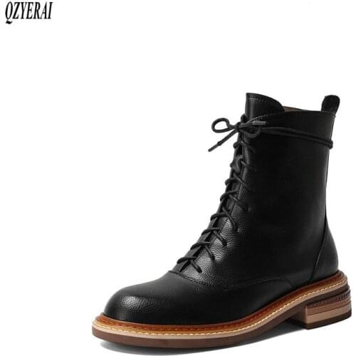 New women Riding boots Genuine leather Female boots black white cowhide Autumn winter Womens shoes Size 34-42