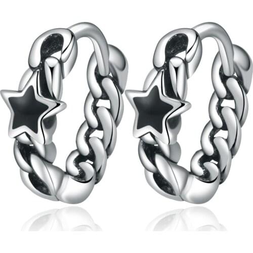 Hollow Black Five-pointed Star Huggie Indian Boho 925 Sterling Silver Hoop Earrings For Men Women Trendy Thick Jewelry Gifts