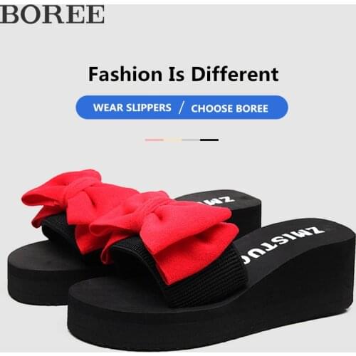 Summer Woman Slippers Wedge Sandals Outdoor Casual Beach Shoes Fashion Bow Women High Heels Non-sllip Platform Flip Flops Girl