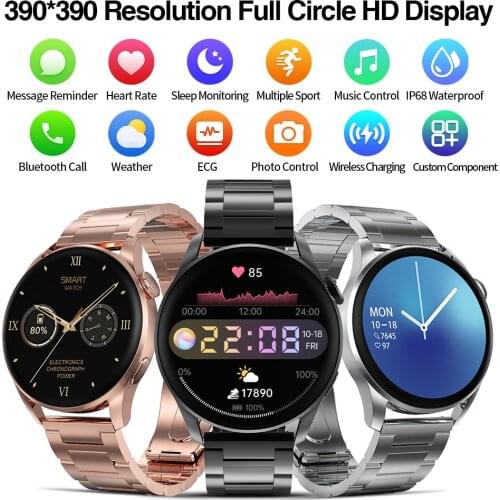 Wireless charging bluetooth call smart watch 390*390 hd full screen ECG PPG rotary button smartwatch for men long battery life