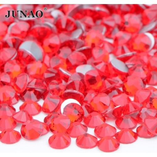 JUNAO ss6 ss8 ss12 ss20 Red Crystal Nails Rhinestones Round Glass Beads Non Hotfix Strass Glue On Crystals Stones for Clothes