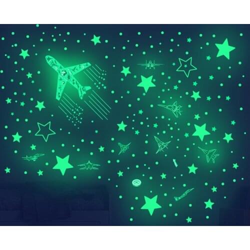 Luminous Stars Airplane Stickers,Dot Shooting Stars English Wall Stickers, Childrens Room Living Room Background Wall Stickers