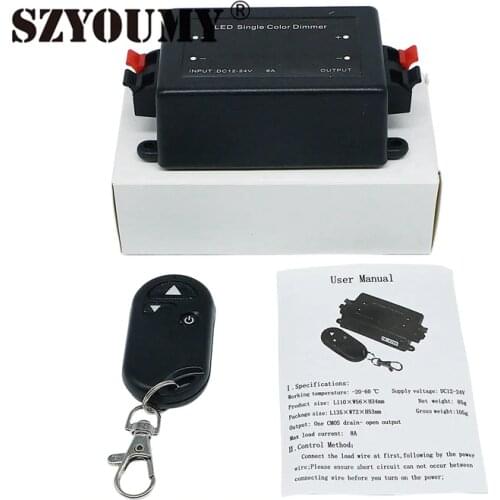 SZYOUMY DC 12V-24V 8A LED Single Color Dimmer For LED Spot Lamp Recessed Strip LiRF With Remote Controller Brightness Control