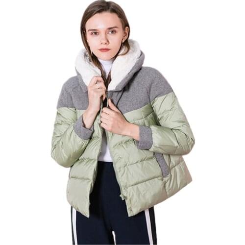 Winter Women Jackets Short Flocking Hooded Overcoats Female Fashion Patchwork Letter Print Down Jacket Casual Loose Coats Z29