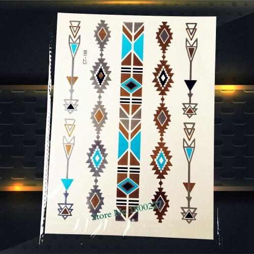 1PC Disposable Waterproof Tattoo Sticker Blue Gold Color / Indian Arrows Removable Tattoo Paste / Gold Flash Tattoo Sexy PCT-188