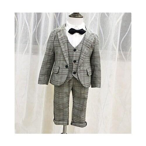 2020 Formal plaid Children Suit Boys Kids clothes Blazer Formal grid cotton sets For Wedding Boys Clothing Blazer+Pants+vest