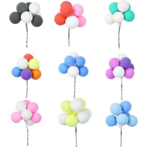 8pcs Colorful Clay Balloon Cake Topper Wedding Ball Cake Topper Flags Birthday Party Baby Shower Favor Dessert Decoration