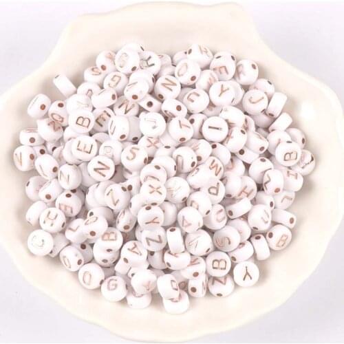 400/200 Pcs Mixed white and rose gold Acrylic Alphabet/Letter Round Beads For Jewelry Making 7x3mm YKL0808