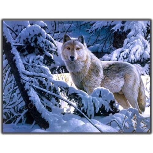 Diamond Mosaic Diy Diamond Embroidery Wolf In Snowy Forest Full Diamond Painting Cross Stitch Rhinestone Home Decoration Sticker