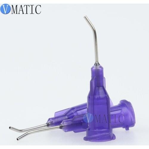 Free Shipping 100Pcs 21G Purple 0.5" 45 Degree Bent Adhesive Dispensing Needle Tip 1/2 Inch