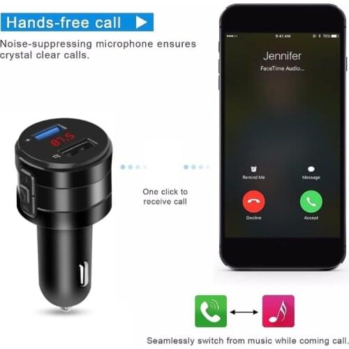 Handsfree Bluetooth 4.2 FM Transmitter Modulator Car Charger 3.1A Dual USB Adapter Car MP3 Player Wireless Receiver Black