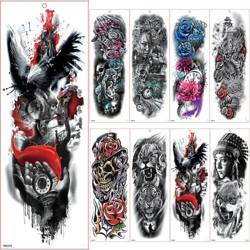 Large Arm Sleeve Tattoo Waterproof Temporary Tattoo Sticker Flying Eagle Full Flower Tatoo Body Art Tattoo Girl