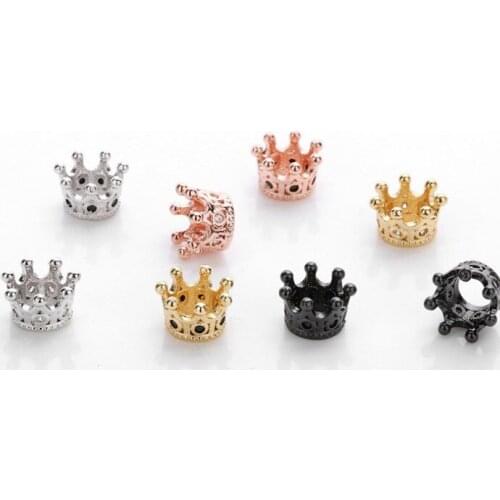 10*7mm crown crystal micro pave cz zircon cubic zirconia beads copper silver gold black plated bracelet accessories yfg23