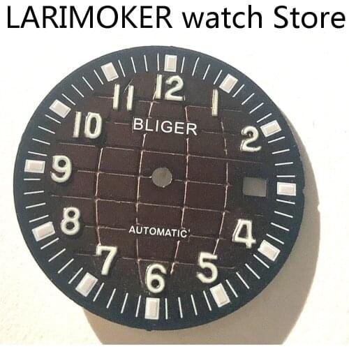 BLIGER 31.5mm Watch Dial Plate With Date Window Earth Pattern Fit Automatic Movement