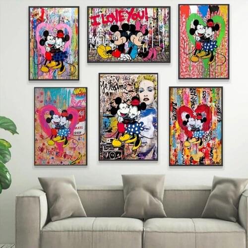 Disney Mickey Mouse Canvas Painting Poster and Mickey Minnie Mouse Prints Funny Wall Art Picture for Living Room Home Decoration