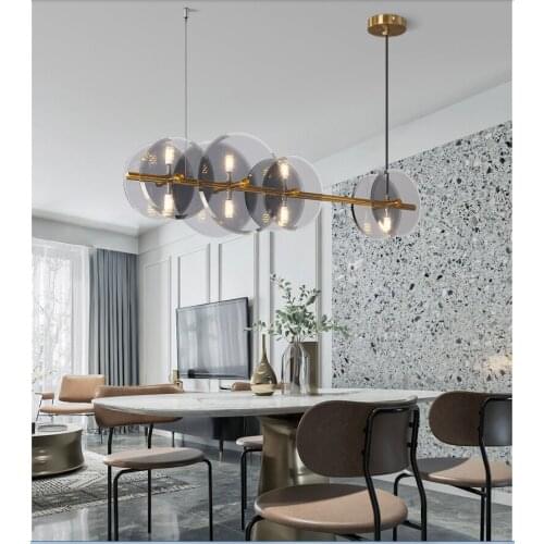 Smoke gray high-end study restaurant study bar model room post-modern simple living room studio long chandelier