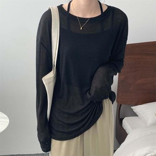 Alien Kitty Full Sleeves Bottoming T-Shirts Pullover Mujer Sunscreen Pure Color 2021 Summer New Loose Stylish Chic Femme Tops