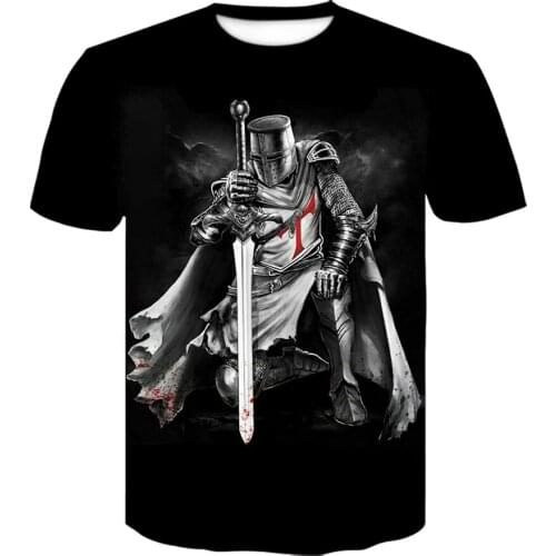Knights Templar 3d t shirts round neck cool tshirt tees funny shirt Harajuku short sleeve streetwear black T shirt Drop Shipping