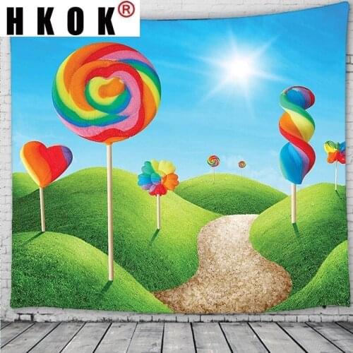 HKOK Candy Lollipops Sweet Mandala Tapestry Hanging Covering Rugs Background Cloth Beach Mat Blanket Art Bedroom Living Home Dec