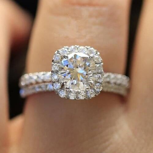 Classic Cubic Zirconia Wedding Rings Set 2 PCS for Woman Charm Shiny Finger Jewelry Bijoux girl Gift Dropshipping