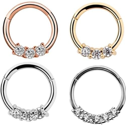 1Pc 1.2x8/10mm Cz Nse Hoop Nostril Nose Ring Tiny Helix Cartilage Four CZ Seamless Ring Hoop