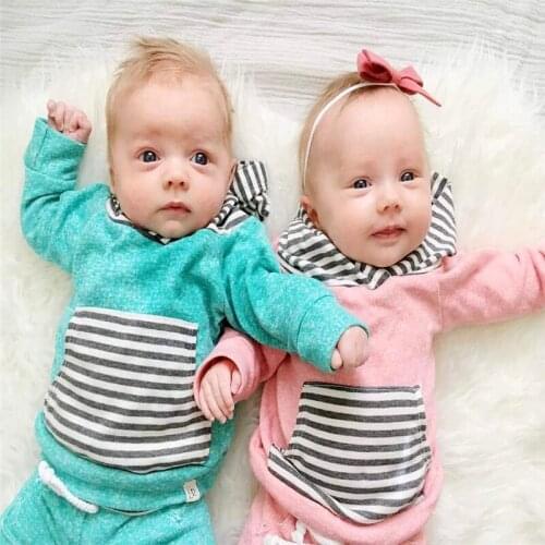 Unisex Newborn Baby Girl Splicing Clothes Sets Hoodies Long Sleeves Contton Infant Sweatwear Spring&Autumn Suit Clothing 2pcs