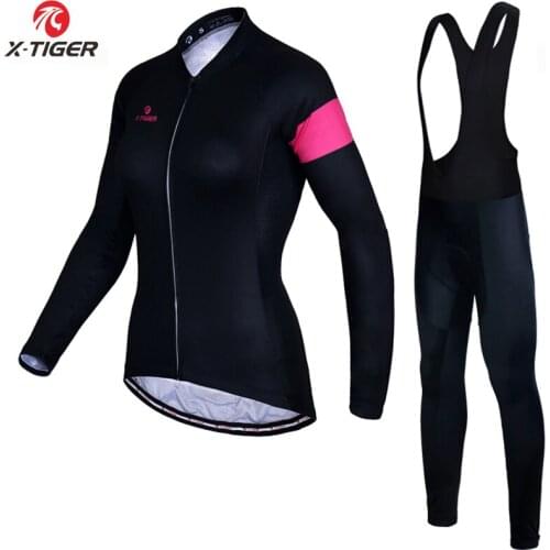 X-Tiger Women Pro Winter Thermal Fleece Cycling Jersey MTB Long Sleeve Cycling Set Bike Wear Keep Warm Bicycle Clothing