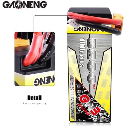 GAONENG 5200mAh 3S1P 11.1V 100C PLUS Hardcase LiPo Battery Pack With XT60 Connectors T Plug for RC Car four Drive RC Car Boat