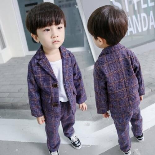 England Style Childrens Suit 2 Pcs Baby Boys & Girls Spring Fall New Plaid Suit Kids Casual Clothes Set Blazer Coat + Pants X76