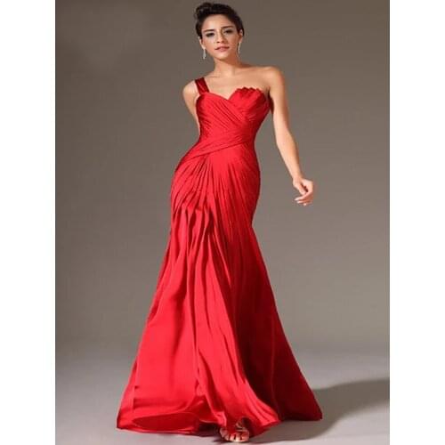 Red Evening Dresses Mermaid One-shoulder Chiffon Backless Long Dubai Saudi Arabic Evening Gown Prom Dresses