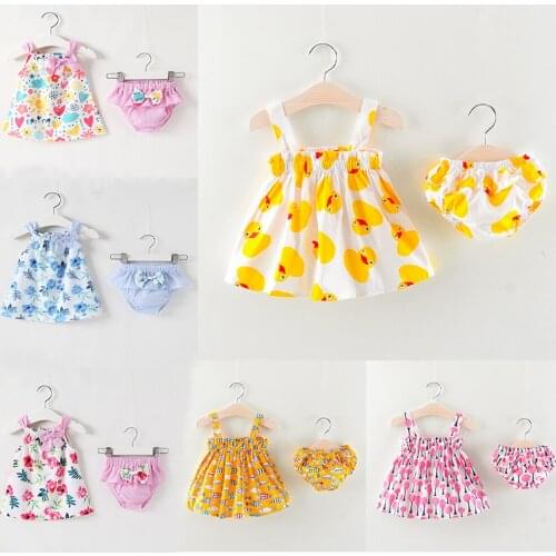 Summer Newborn Infant Sleeveless Dress+Briefs 2 Piece Set Clothing Baby Girl Toddler Underwear Stripe Print Cute Clothes 0-24M